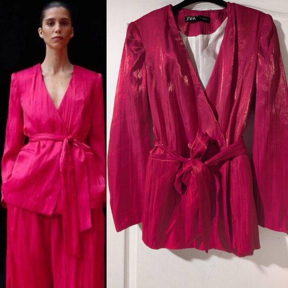 NEW! Zara | Double Breasted Belted Blazer in Fuchsia Pink (Large) - Picture 1 of 11